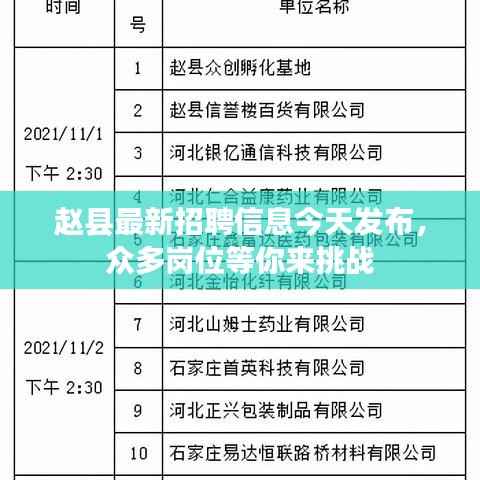 赵县最新招聘信息今天发布,众多岗位等你来挑战