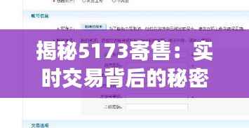 揭秘5173寄售:实时交易背后的秘密