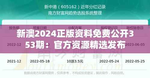 新澳2024正版资料免费公开353期:官方资源精选发布