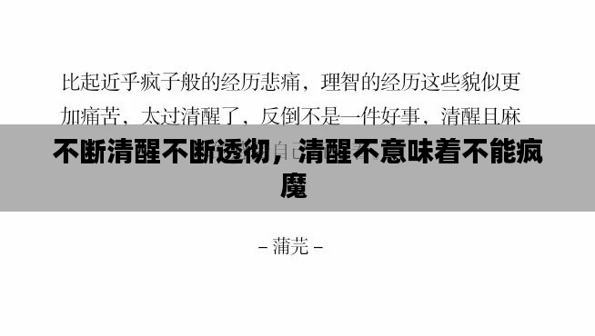 不断清醒不断透彻,清醒不意味着不能疯魔